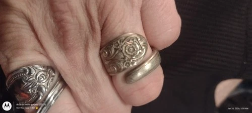 Vintage Silver Spoon Ring Ornate Floral Etched Adjustable Band Jewelry 2 rings