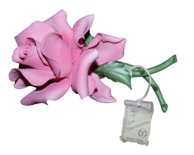 Capodimonte Italy Porcelain Pink Rose 6'' Long Rose W/ Thorn Stem EX