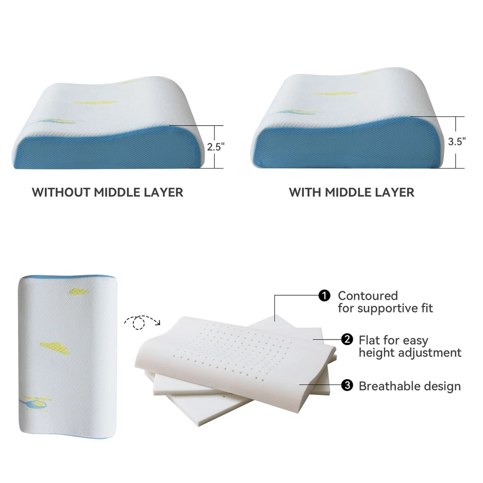 Almohada de espuma viscoelástica para dormir, almohada de viaje pequeña, ajustable, transpirable... Foto 4 de 4