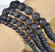 Natural Black Volcanic Lava Gemstone Round Beads 15'' 6mm 8mm 10mm 12mm