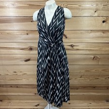 Ann Taylor Wrap Dress 8 Black Green Ikat Delphinium Midi Sleeveless B155