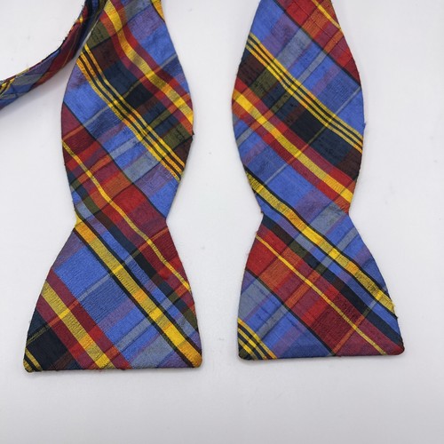Pajarita de seda Beau Ties Ltd of Vermont azul azul amarillo tartán hecha en EE. UU. 2 5/8" - Imagen 2 de 4