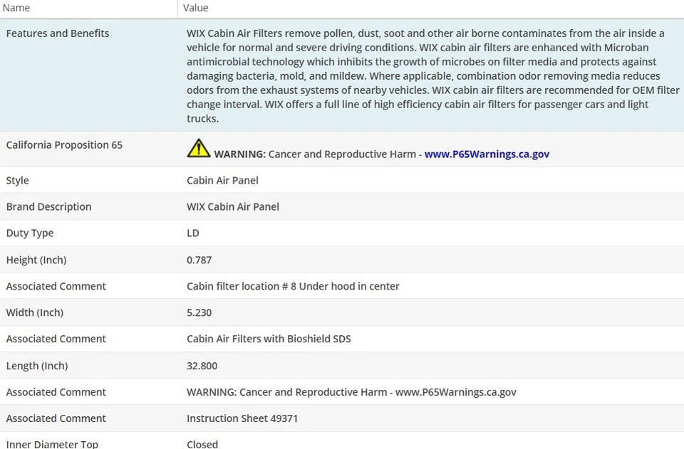 WIX Cabin Air Filter For BMW 328I 2007-2012 L6-3.0L - Image 3 of 4