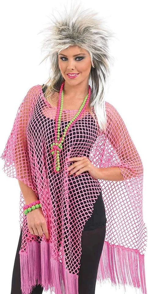 Mujer Rosa Neón Largo Malla Top Damas Años 80 Retro Niño Salvaje Red Disfraz Foto 2 de 3