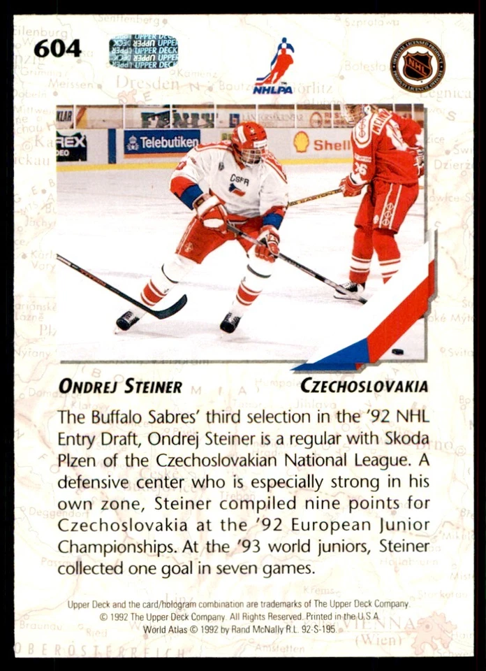 1992-93 UPPER DECK ONDREJ STEINER CZECHOSLOVAKIA #604 - Image 2 of 2