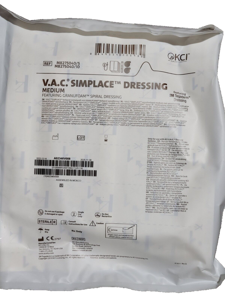 KCI ActiVAC Simplace Dressing, Medium size. Wound VAC Dressing, SINGLE