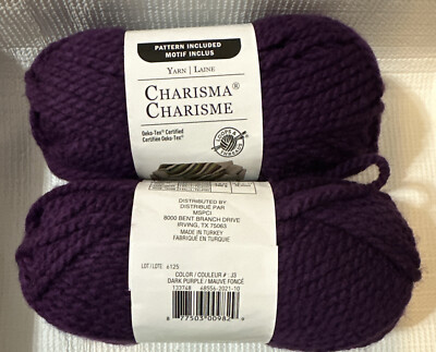 2 CHARISMA Yarn Skein in DARK PURPLE Acrylic 109yds 3.5oz by Loops & Threads