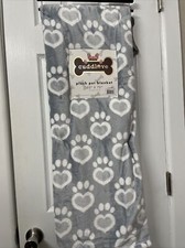 HEART PAW Print 50x70  Plush Throw Blanket Dog Cat Pet Valentines Blue / Gray