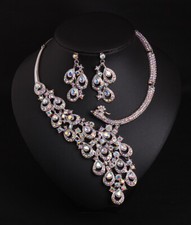 Women's Crystal Rhinestone Peacock Necklace Earrings Party Wedding Jewelry Set