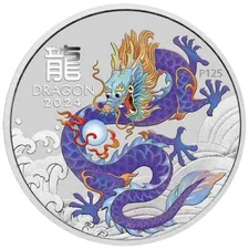 2024 1 oz .999 Silver Coin Lunar Series III Colorized Purple Dragon Perth Mint