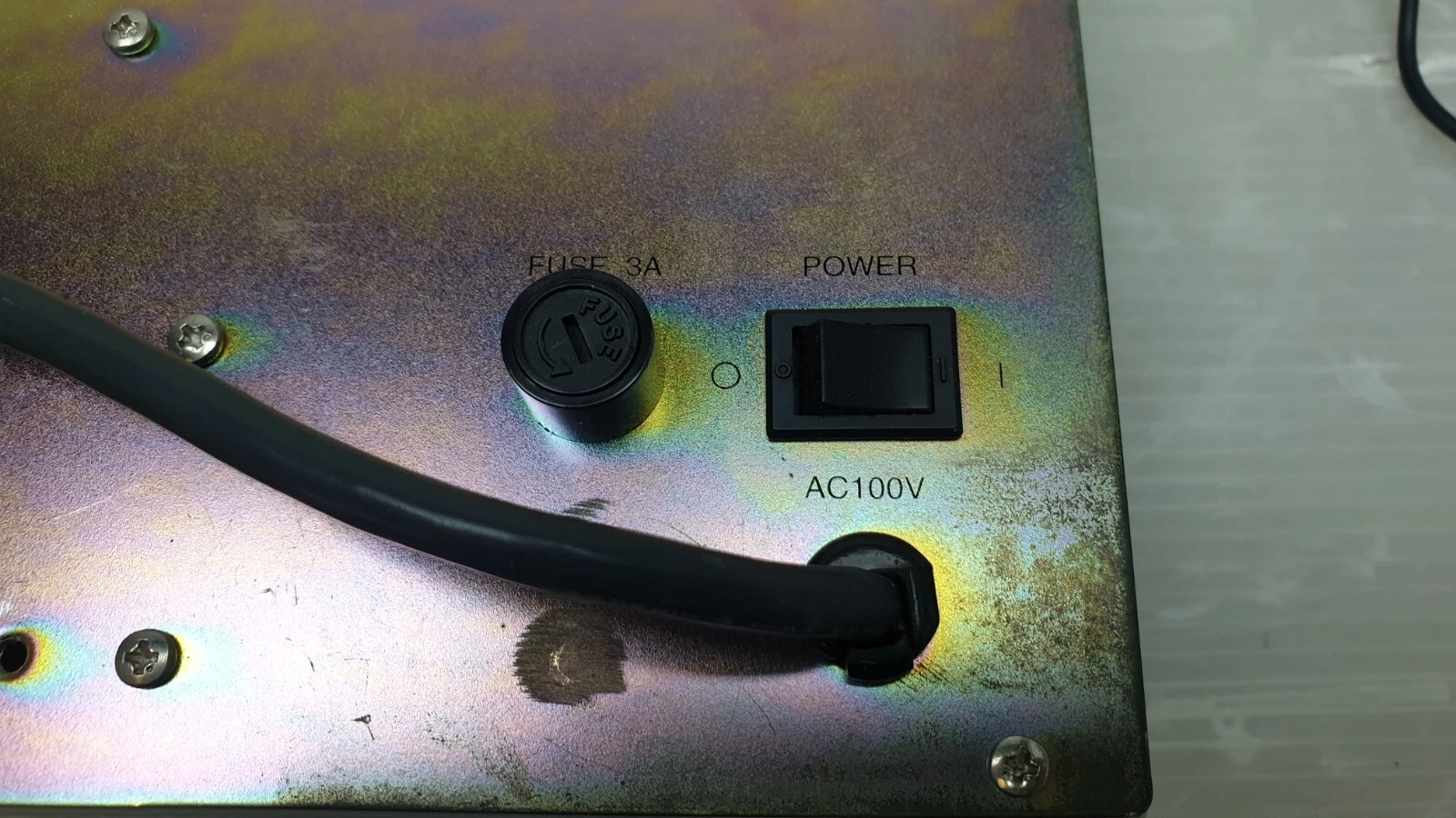 Rear panel of the monitor with FUSE 3A holder, POWER switch and AC100V marking