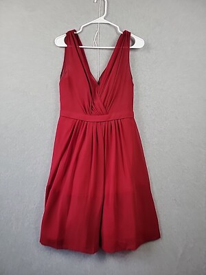 Jenny Yoo Red Sleeveless Gathered Chiffon V Neck Party Wedding Dress Women's 8