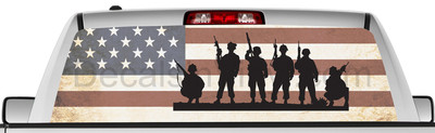 Rear window graphic view thru decal sticker, Soldiers USA, pickup truck SUV Vans