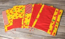 Yellow W/Red Cherry Fabric Book Cover Double Sided Pencil Pockets Page Marker