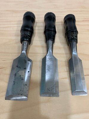 Vintage Stanley 3 Piece  No.60  Chisel Set Black Handles ,1-1/2'',1-1/4'',1''