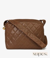 Chanel Brown Quilted Caviar Leather Vintage Timeless Camera Bag