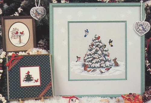Crossed Wing Collection Christmas Cardinals Birds with Linens Cross Stitch New - Picture 3 of 3