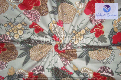 5 Yard Indian Cotton Grey Fabric Block Fruit Print Dressmaking