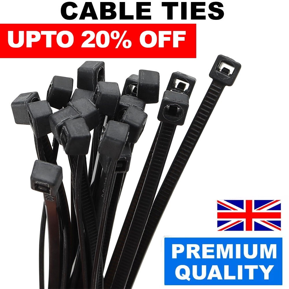 100-Pack Of Strong Black Nylon Cable Ties - 7.6mm X 300mm (12 Inch) Zip Ties For Bundling Wires