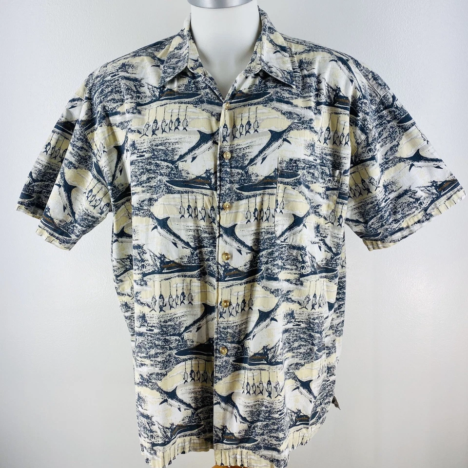 Wolverine Botas Y Equipo Hombres Talla XXL Camisa Hawaiana Barcos de Pesca Blanco Beige P4 Foto 2 de 4
