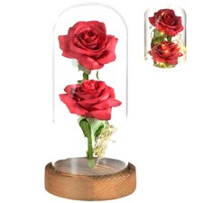 Artificial Red Rose Flower Gift For Her With LED Light Up Rose In Glass Dome