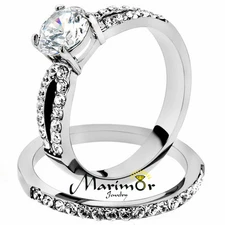 1.25 Ct Round Cut AAA CZ Stainless Steel Wedding Ring Band Set Women's Size 5-10
