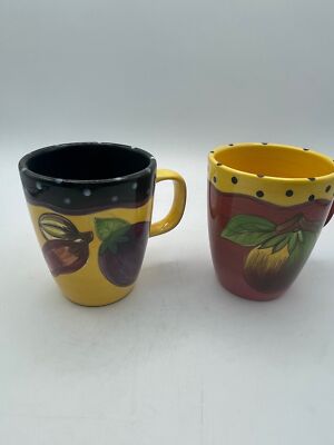 Laurie Gates Handpainted Coffee/Tea Mugs, Set of Two, Vibrant Colors Vegetables