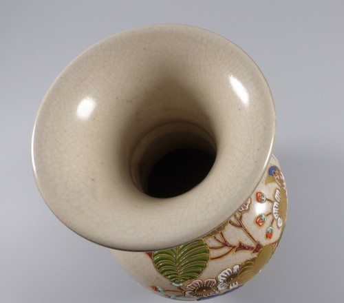 Asiatika China Vase bemalt Blumen und Vogel mit Marke vergoldet um 1920 - Bild 5 von 7
