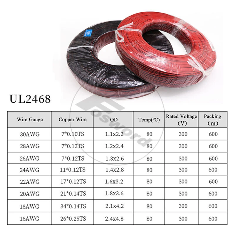 16~30AWG Double Core 2 Pin Cable PVC Flat Ribbon Electrical Stranded Wire UL2468 - Image 2 of 4