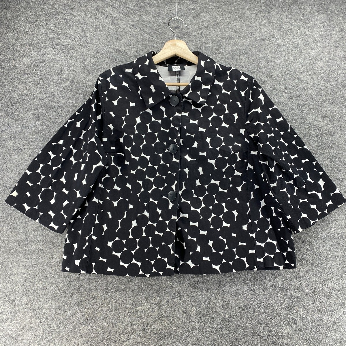 Studio 1940 Jacket Women S Black Polka Dot Button Up Collared Long