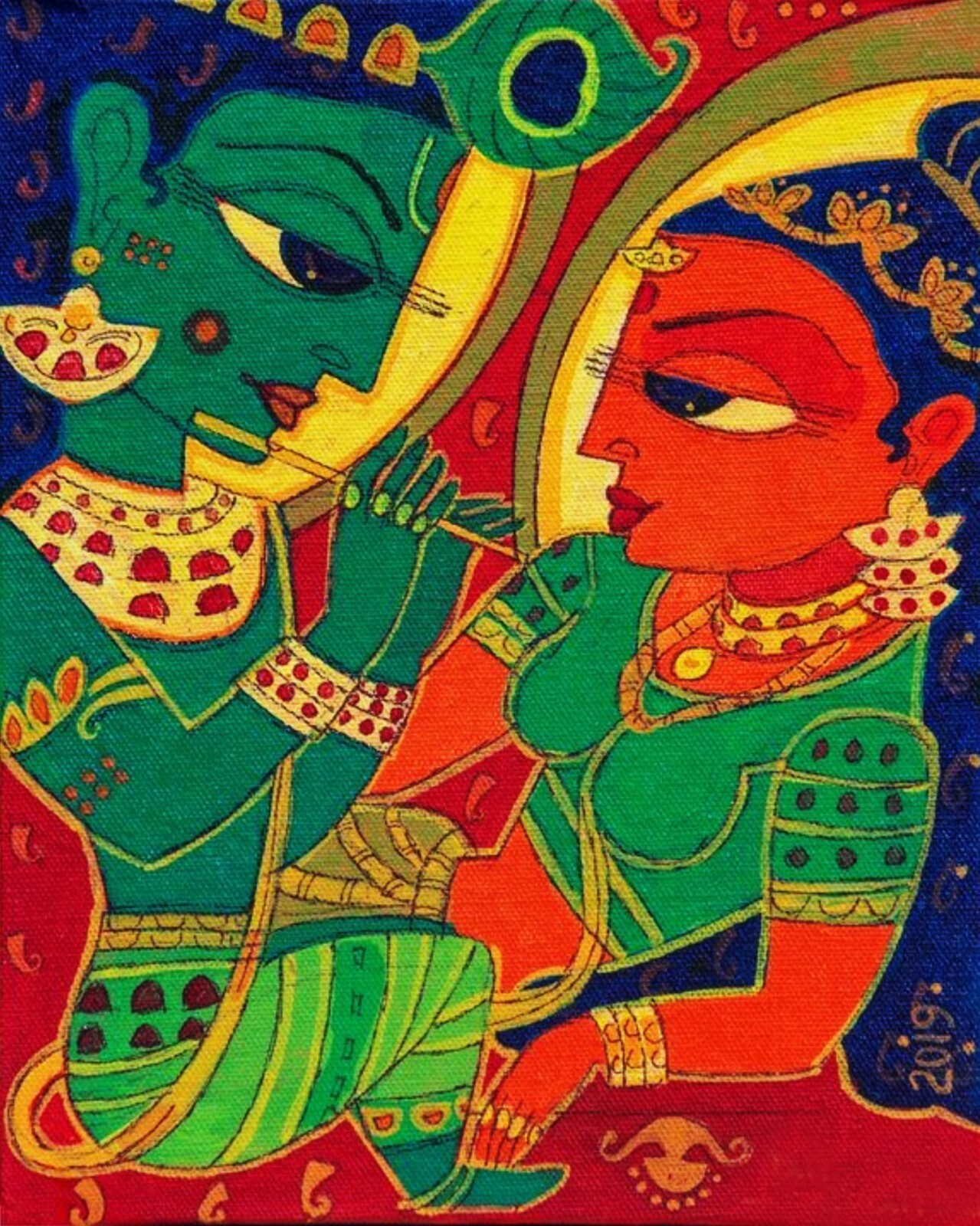 Krishna Radhika | Handmade Painting | Cotton Canvas | Acrylic Color