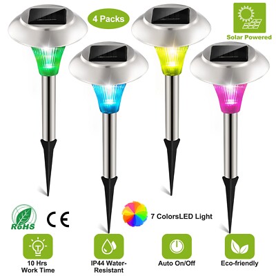 Solar Power Color Changing LED Lights Outdoor Garden Lawn Stainless Steel Lamps