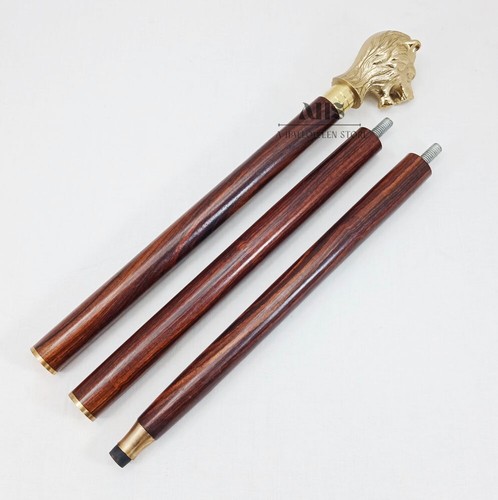 Victorian Wooden Cane with Gold Finish Lion Face Handle Classic Walking Stick - Foto 8 di 9