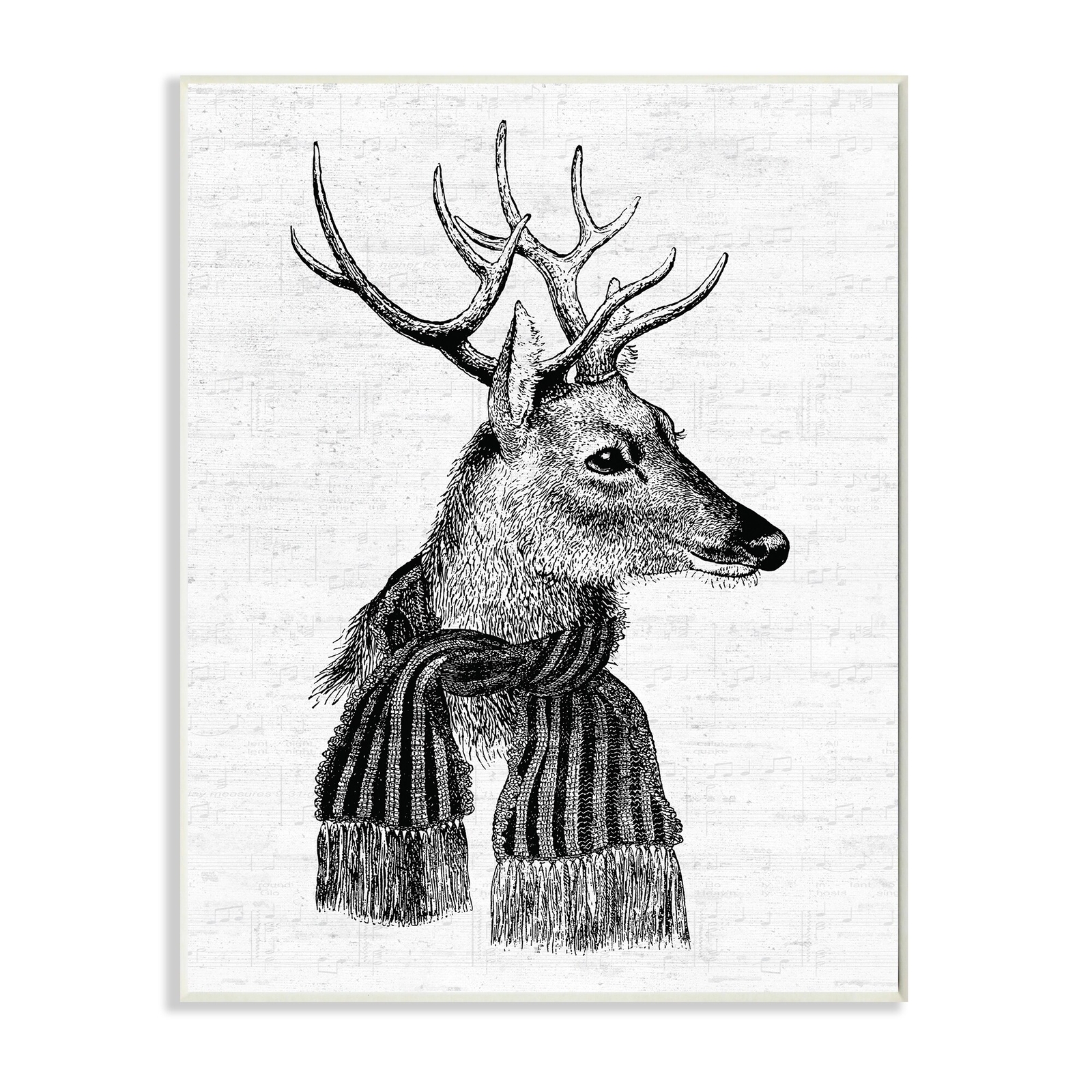 Stupell Reindeer in Scarf Minimal Vintage Portrait Wood Wall