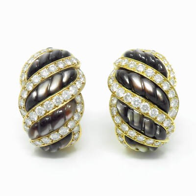 NYJEWEL Mauboussin Paris 18k Gold Diamond Mother of Pearl Clip On Earrings