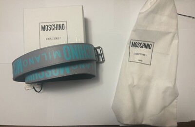 MOSCHINO Couture Blue Belt Moschino Leather Belt With All Over Logo Silver Buckle  main image 3