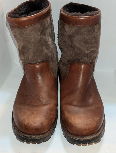 UGG Australia Leather & Suede Boots Beacon Sheepskin Lined Brown Men Sz 12 45 A+ - Picture 4 of 22
