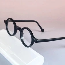 Women Men Retro Round Eyeglasses Black Acetate Frames with 38mm Clear Lens