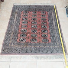 Pakistani Bokhara Jhaldar Hand knotted Wool Area Rug  49"X60" Salmon /Rose /Pink