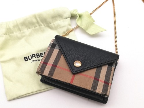 BURBERRY Nova Check Chain Wallet Beige Shoulder Bag Mini Wallet Leather