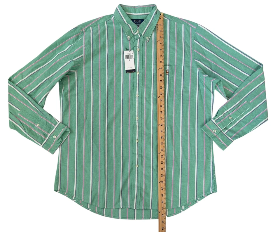 Nuevo Para hombres Ralph Lauren Polo Verde Rosa Rayas Bolsillo Pony Camisa Oxford XL Foto 4 de 4