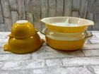 Vintage Pyrex Yellow 4pc Set Cinderelle Nesting Mixing Bowls & Casserole Dishes