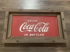 Vintage 8”x14” Metal Embossed Drink Coca-Cola In Bottles Painted Sign Wood Frame