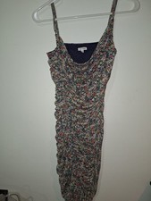 En Crème Floral Ruched Midi Sundress Sleeveless Square Neck Size M