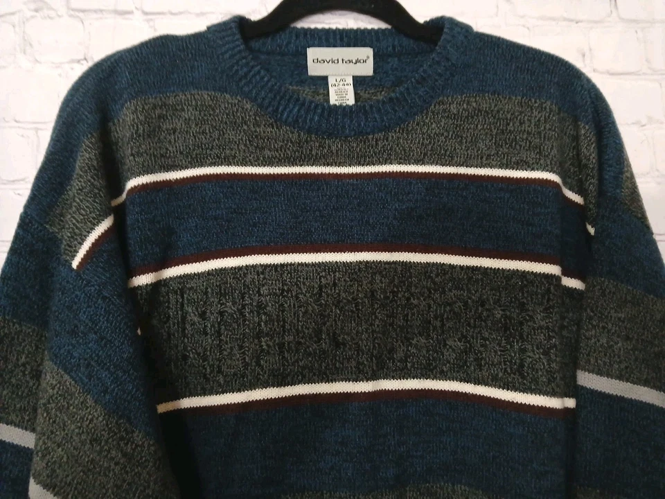 Винтажный 90-х David Taylor свитер мужской размер большой в полоску длинным рукавом вязаный пуловер - Изображение 3 из 4