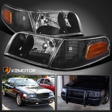 Fits 1998-2011 Ford Crown Victoria Black Headlightscorner Signal Lamp Pair
