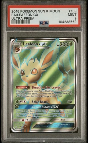 2018 POKEMON SUN & MOON ULTRA PRISM #139 FULL ART/LEAFEON GX PSA 9