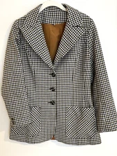 Vintage ILGWU Union Made Women's Size 14 Olive Navy Cream Houndstooth Blazer