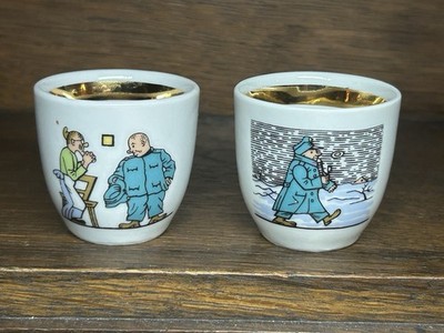 Haas & Czjzek Schwejk Eierbecher Schnapsbecher Porzellan Goldrand Vintage Böhmen