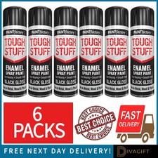 6 x 400ML ENAMEL BLACK GLOSS SPRAY PAINT WOOD METAL PLASTIC CRAFT TOUGH STUFF